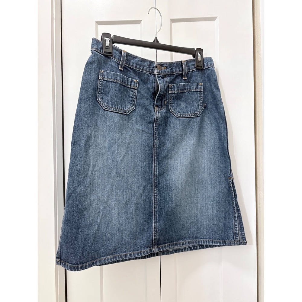 Abercrombie & Fitch Vintage Denim Midi Skirt Patch Pockets Blue Size 6 USA Made